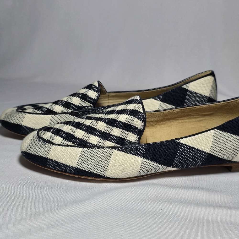 Talbots Gingham Navy Plaid Nautical Genuine Leather Lining Flats Summer, Sz 8 - Picture 7 of 9